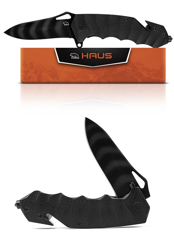 HAUS Kodiak EDC Pocket Knife, Faded Tiger Stripe Blade, G10 Scale Handle, 5 Inch Folded