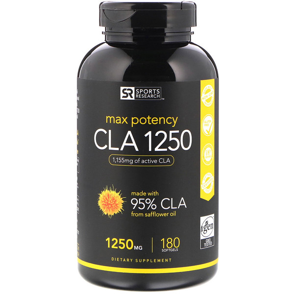아이허브 체지방감소 CLA(공액리놀렌산)  Sports Research 공액 리놀레산 1250 맥스 포텐시 1250 mg 후기