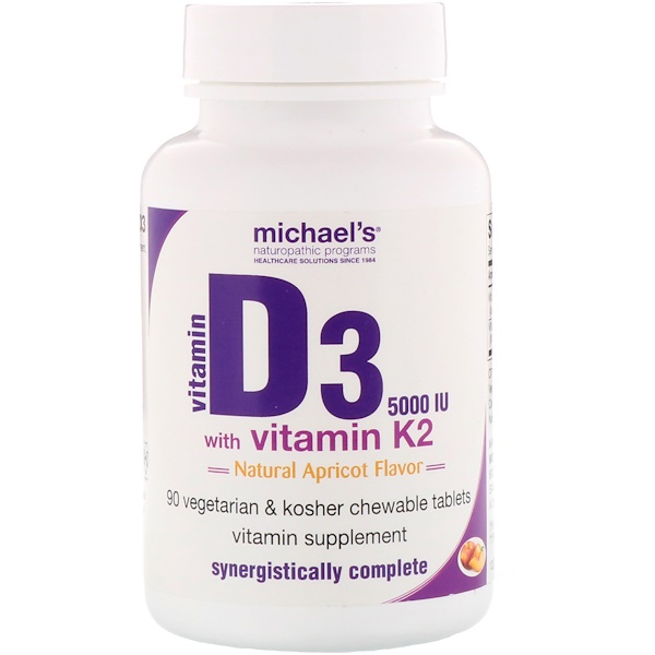 아이허브 비타민K를 보충하기 위한  Michael's Naturopathic 비타민 D3와 비타민 K2 자연 살구맛 5000 IU 후기