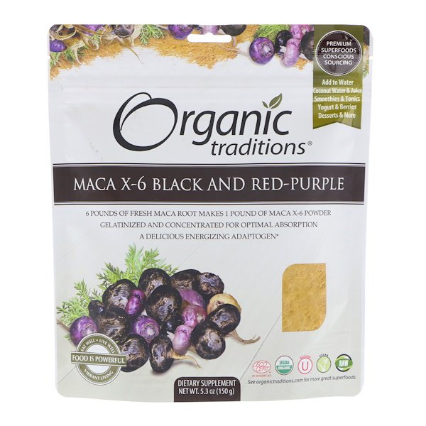 아이허브 남성건강영양제 추천 Organic Traditions, 마카 X-6 블랙 & 레드-퍼플, 5.3oz (150g) 후기와 정보