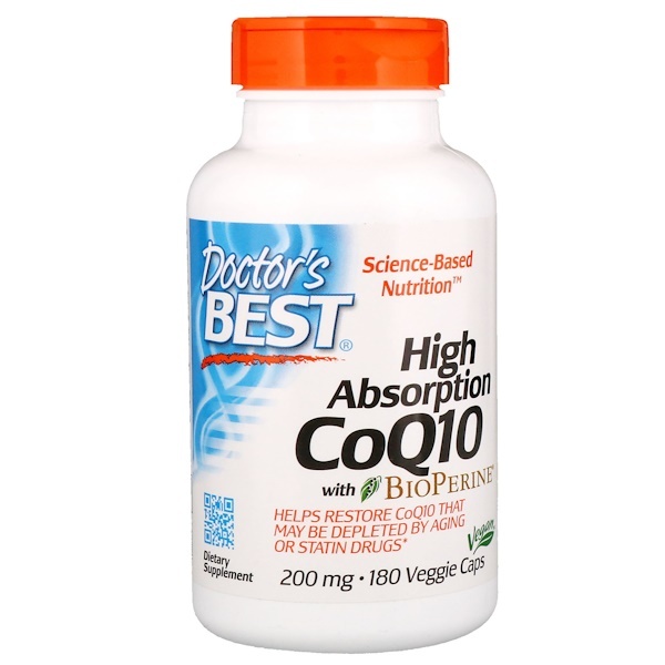 아이허브 코엔자임큐텐(코큐텐) 추천 Doctor's Best, 흡수율 높은 CoQ10, BioPerine 함유, 200 mg, 180 베지캡 후기와 정보