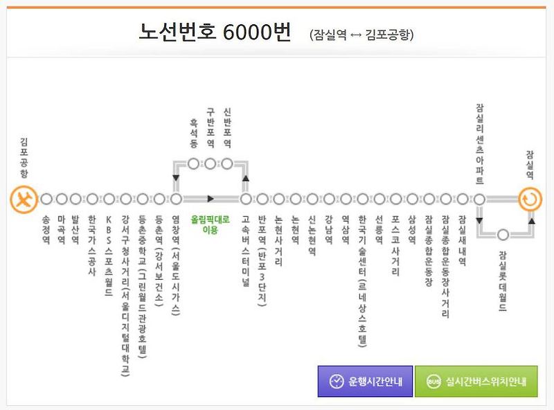 6000번공항버스 잠실역<--선릉역,강남역,역삼역->김포공항 시간표 노선_new ver