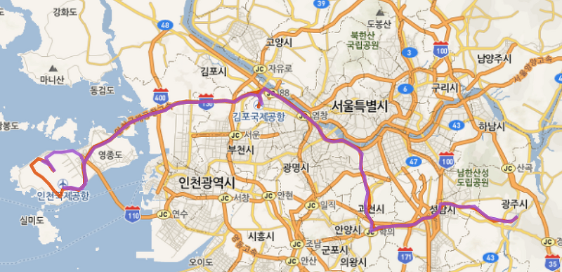 8842 공항버스시간표 광주<-과천-남태령-사당역->김포공항