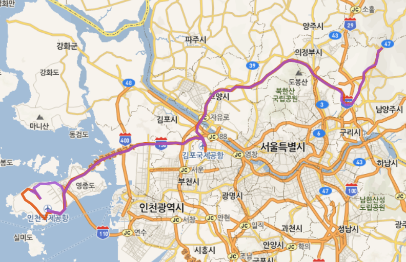 8844 공항버스시간표  광릉내,진접,장현,내각리,퇴계원,김포공항,인천공항