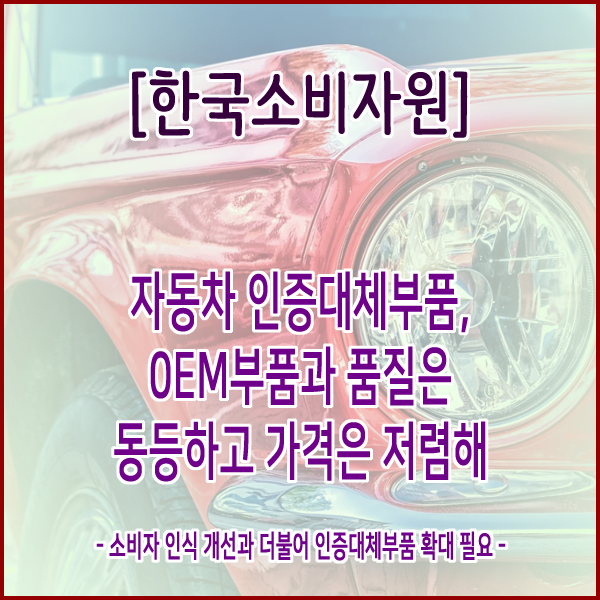 [한국소비자원] 자동차 인증대체부품, 0EM부품과 품질은 동등하고 가격은 저렴해