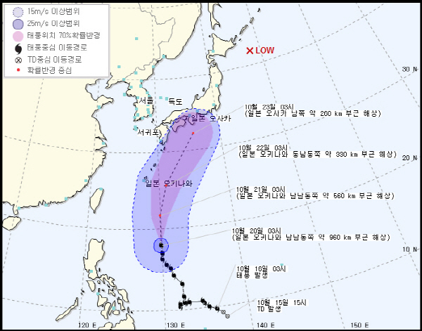 21호 태풍 란, 경로 '일본 오키나와' 향해
