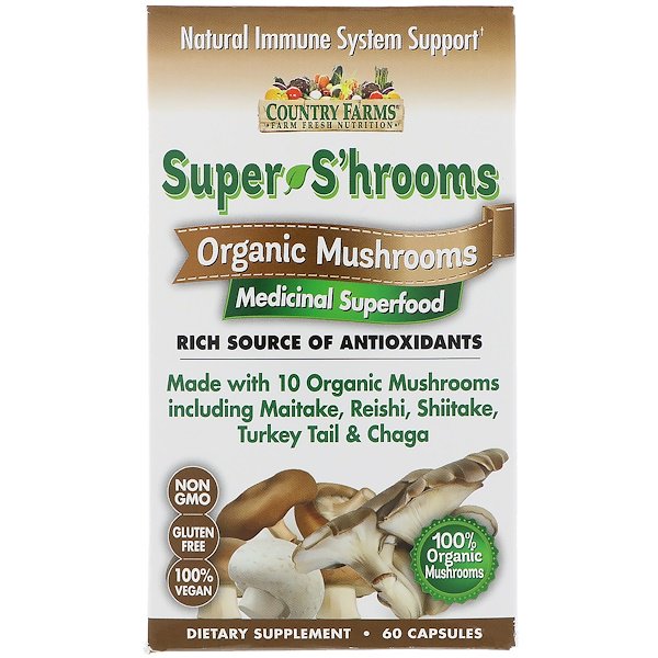 아이허브 면역력 버섯영양제 Country Farms 슈퍼 쉬룸 유기농 버섯 약용 슈퍼푸드 후기