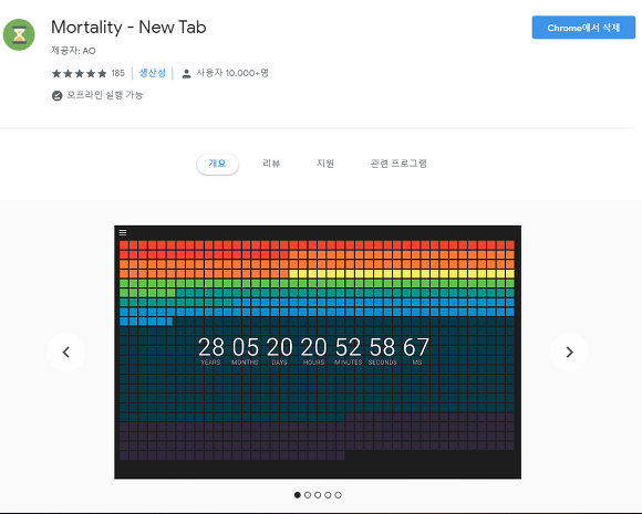 내가 살아온시간, 내가 얼마나 살 수 있을까(수명시간) | 궁금하다면 Mortality - New Tab | 추천 크롬 앱