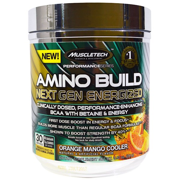 아이허브 Muscletech, Amino Build Next Gen BCAA Formula With Betaine Energized, Orange Mango Cooler, 9.92 oz (281 g)후기와 추천정보