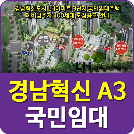 경남혁신도시 LH아파트3단지 국민임대주택 예비입주자 100세대 모집공고 안내