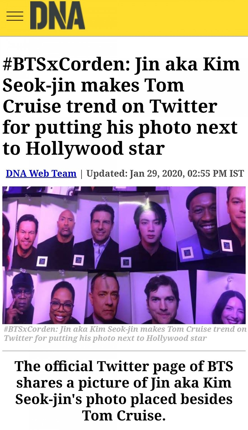 방탄소년단 진 | 200일29 Jin accidentally making Tom Cruise Trend on Twitter 볼께요