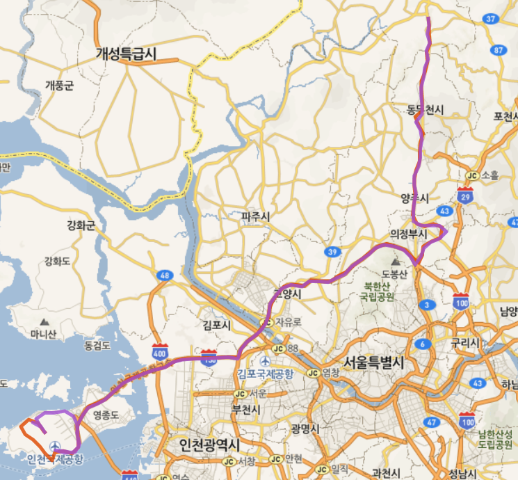 7100공항버스시간표  전곡<-동두천,양주,양주역->인천공항