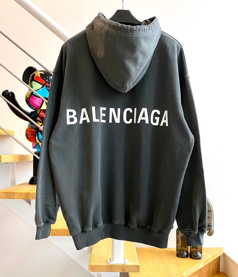 [BALENCIAGA] 발렌시아가 백 로고 더티 블랙 스웨트 셔츠 후드 티셔츠