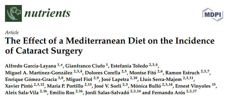 [백내장/소리식] 지중해식 식단(Mediterranean diet)을 준누구면 백내장 수술률은 감소한다? 그렇지 않은 것으로 보인다. (RCT, 7년 f/u) ??