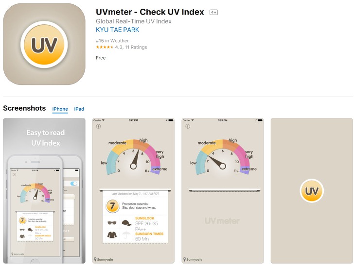 자외선(UV) 지수 어플 | 에어브러쉬 앱 | 무료 어플 앱스토어 아이폰/아이패드 19년 8월 07일