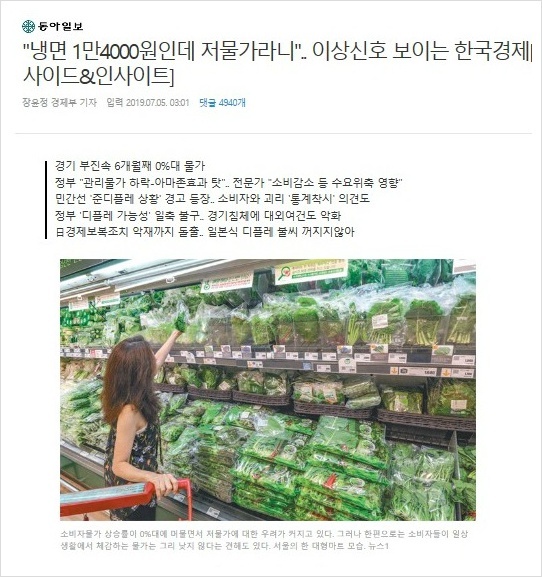 14000원 냉면값은 한국경제 디플레이션의 전조증상?