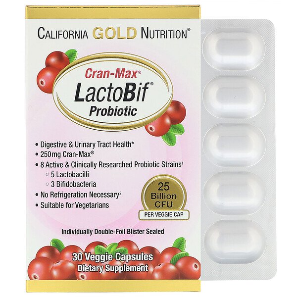 아이허브 유산균보충제 California Gold Nutrition Lactobif 프로바이오틱스 Cran-Max 250 억 CFU 후기