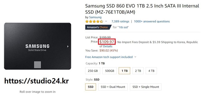 아마존 직구, 삼성 SSD 1TB 860EVO 109달러 구입기
