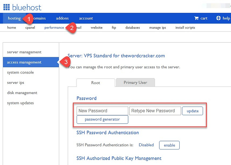 해외 호스팅 Bluehost VPS에서 Root 비밀번호 설정하기