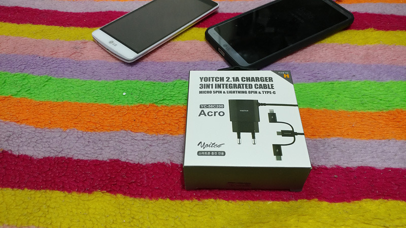 아크로 3in1 케이블 일체형 충전기 아이폰8핀 C타입 5핀 케이블과 아답터를 하나로