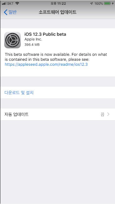 iOS 12.3 Public Beta 1 설치 후기