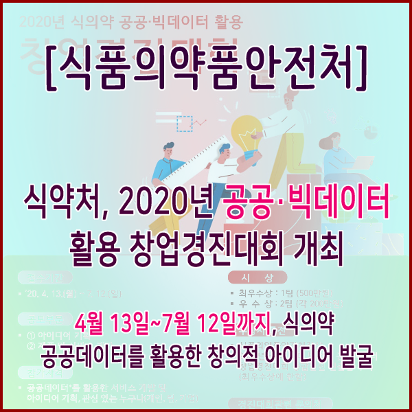 [식품의약품안전처] 식약처, 2020년 공공·빅데이터 활용 창업경진대회 개최