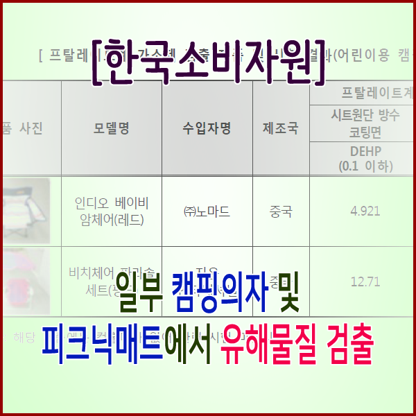 [한국소비자원] 일부 캠핑의자 및 피크닉매트에서 유해물질 검출