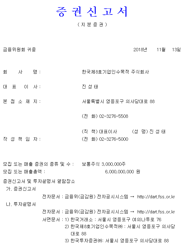한국스팩8호(310870) 신규상장 인수합병 대상은(?)