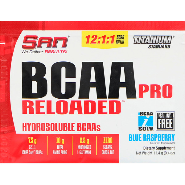 아이허브 SAN Nutrition, BCAA Pro Reloaded, Hydrosoluble BCAAs, Blue Raspberry, 0.4 oz (11.4 g)후기와 추천정보