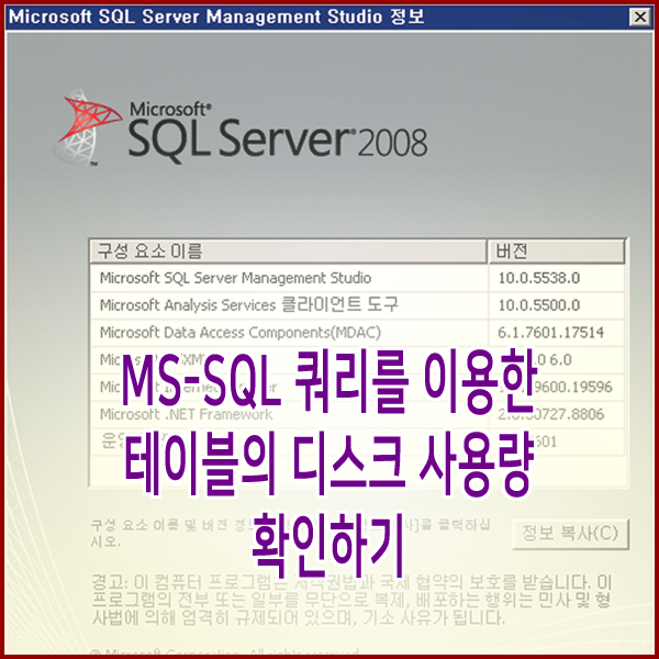 MS-SQL 퀴리를 이용한 테이블의 디스크 사용량 확인하기