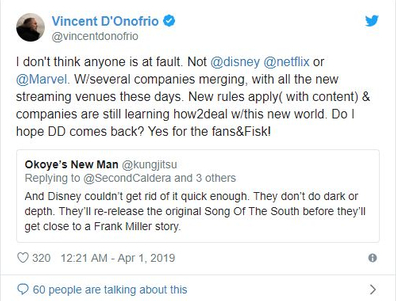 빈센트 도노프리오는 <데어데블 시즌4>의 취소로 인해 넷플릭스와 마블을 비난하지 않는다고 합니다. ~처럼