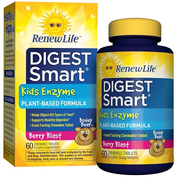 아이허브 소화효소 Renew Life, 다이제스트 스마트(Digest Smart), 키즈 효소, 베리 맛, 씹는 정제 60 개 후기들