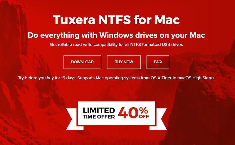 맥용 Tuxera NTFS 40% 할인 행사 진행 중