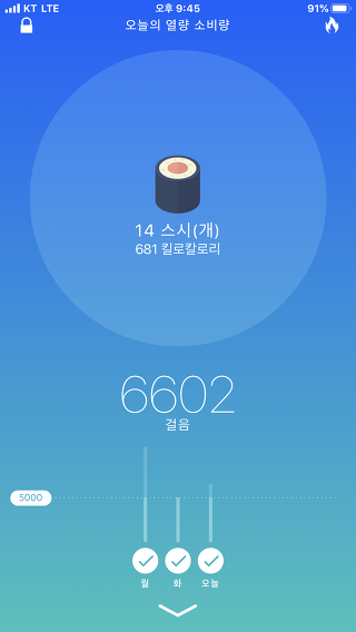 다이어트 만보기 어플, 내가 움직인 걸음수를 음식으로 표현하는 무브썸(Movesum)입니다.