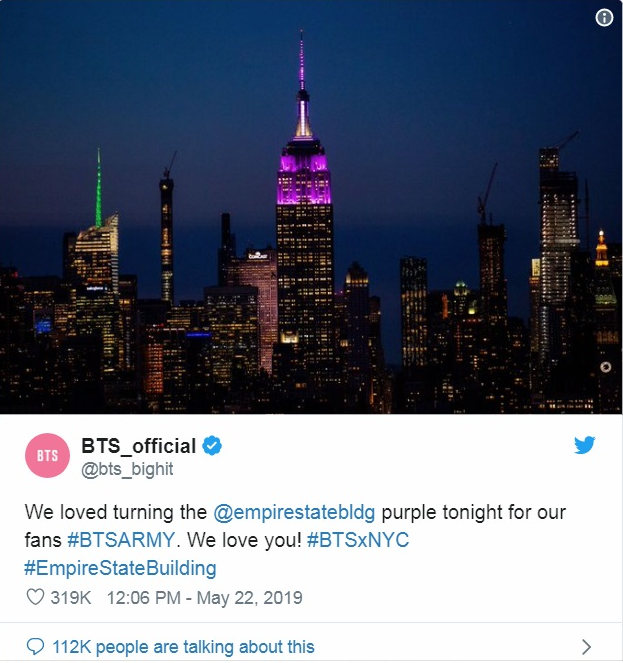 [E!online] The Empire State Building Turned Purple in Honour of BTS (05.21.19) 봐봐요