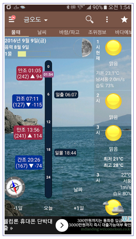 바다물때표 제부도물때시간표 서해안물때표 조석표 어플(앱)