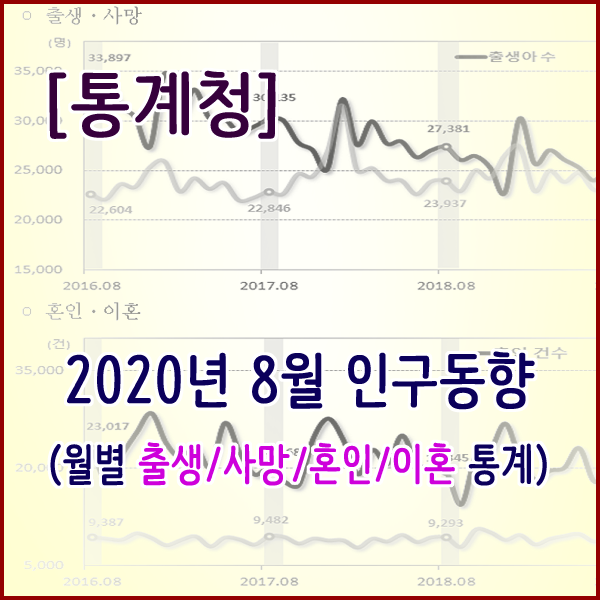 [통계청] 2020년 8월 인구동향(출생,사망,혼인,이혼)