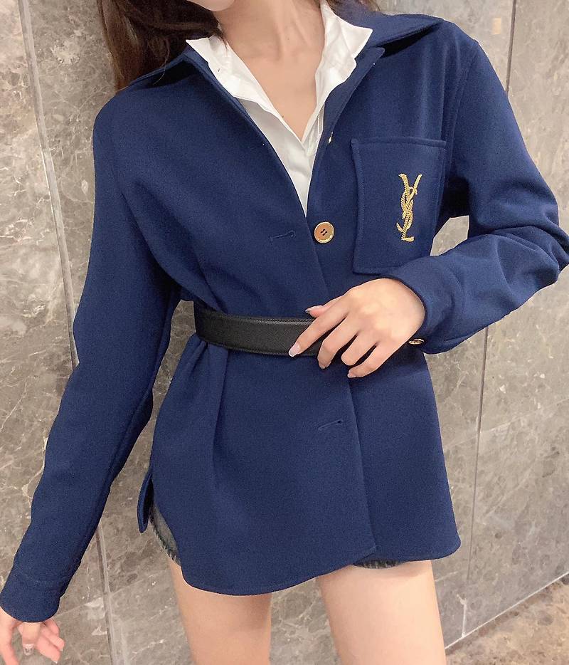 [SAINT LAURENT] 입생로랑 모노그램 로고 블루 싱글 코트 자켓