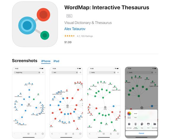 영어작문, 영어 에세이에 좋은 앱, WordMap: Interactive Thesaurus (영어 동의어 사전)