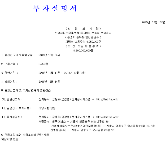 신영스팩4호(307180) 코스닥 신규상장