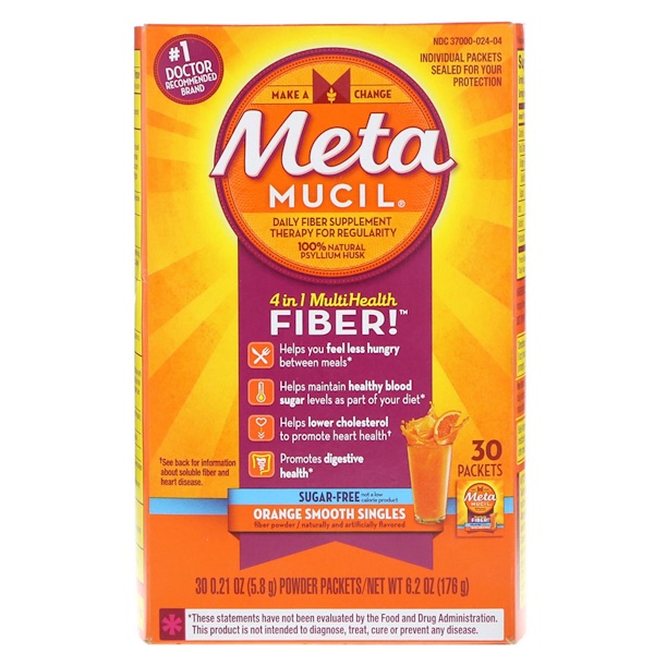 아이허브 차전자피(실리엄허스크) Metamucil 4 in 1 MultiHealth Fiber Powder Packets Sugar Free Orange Smooth Singles 30 Packets 후기