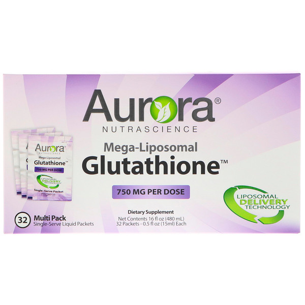 아이허브 피로회복 추천 Aurora Nutrascience 메가 리포좀 글루타티온 750 mg 단일 서빙 액체 패킷 32 개 후기