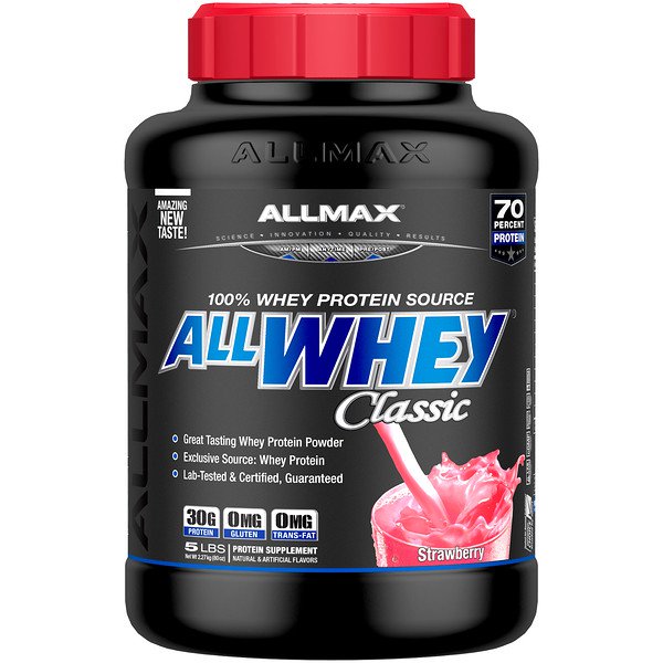 아이허브 유청단백질보충제 추천 ALLMAX Nutrition, 올웨이 클래식, 100% 유청 단백질, 딸기, 5 lbs (2.27 kg) 후기와 정보