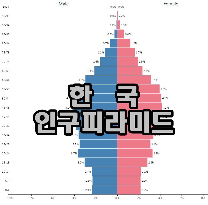한국 인구피라미드와 인구통계 2017년