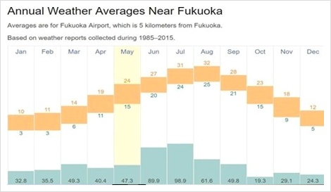 후쿠오카 2월 날씨 강수량,기온,습도 복장 및 기후 (2019년)