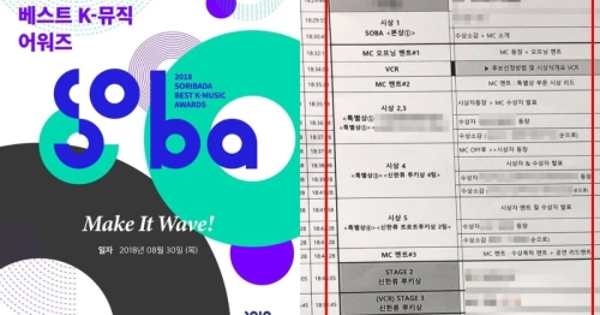'2018 소리바다 어워즈' 시작도 안 했는데 수상자 명단 담긴 큐시트 확산