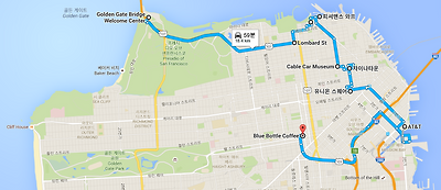 미국 샌프란시스코 지도(롬바드,부에나비스타,케이블카,블루바틀커피,나파밸리 와인트레인,실리콘밸리)