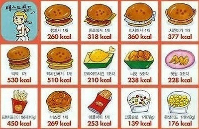 음식별 칼로리표, 음식 칼로리표,먹어도 살안찌는 음식