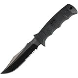 SOG Specialty Knives & Tools E37TN-CP Seal Pup Elite Knife with Part-Serrated Fixed 4.85-Inch Steel Blade and GRN Handle, Black TiNi Finish