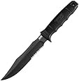 SOG Specialty Knives & Tools SE37-N Seal Team Elite Knife Partially Serrated Fixed Heat Treated 7-Inch AUS-8 Steel Blade and GRN Handle, Black TiNi